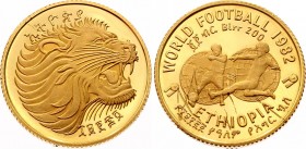 Ethiopia 200 Birr 1982
KM# 67; World football championship 1982. Gold, 7.16g. Proof with scratches. Mintage 1310.