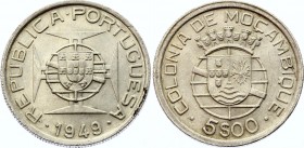Mozambique 5 Escudos 1949
KM# 69; Silver; UNC