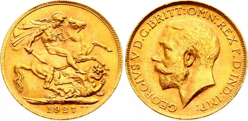 South Africa 1 Sovereign 1927
KM# 21; Gold (.917) 7.99g 22.0mm; UNC with Full M...