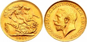 South Africa 1 Sovereign 1927
KM# 21; Gold (.917) 7.99g 22.0mm; UNC with Full Mint Luster