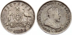 Australia 6 Pence 1910 L
KM# 19; Silver; Edward VII; VF-XF