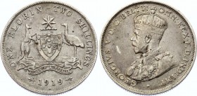 Australia 1 Florin 1919 M
KM# 27; Silver; George V; VF+