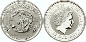 Australia 10 Dollars 2000 Year of The Dragon
KM# 524; Silver (.999), 10 Oz. Proof. Mintage 266 Only!