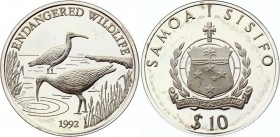 Samoa i Sisifo 10 Dollars 1992
KM# 98; Silver Proof; Endangered Wildlife Series