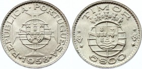 Timor 6 Escudos 1958
KM# 15; Silver; UNC with Mint Luster