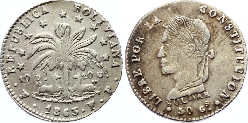 Bolivia 1 Sol 1863 / 2 PTS FP
KM# 134; Silver