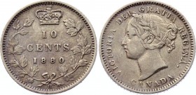 Canada 10 Cents 1880 H
KM# 3; 21 Leaves, E1, E2 (obverse); Silver; Victoria