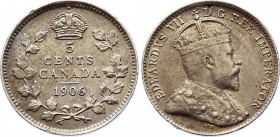 Canada 5 Cents 1906
KM# 13; Leaves with rounded ends; Silver; Edward VII; AUNC