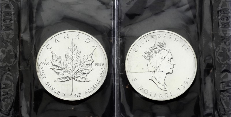 Canada 5 Dollars 1991
KM# 187; Silver; Elizabeth II; Bullion Coinage; Comes in ...