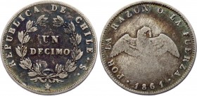 Chile Decimo 1861 So
KM# 124a; Silver