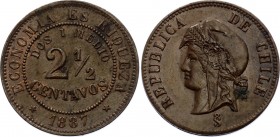 Chile 2-1/2 Centavos 1887 So
KM# 150; XF+/AUNC- Mint Luster Remains