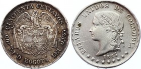 Colombia 50 Centavos 1883
KM# 177.1 ("BOGOTA"); Silver; United States of Colombia