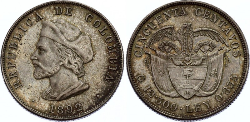 Colombia 50 Centavos 1892
KM# 187; Silver; 400th Anniversary of Columbus' Disco...
