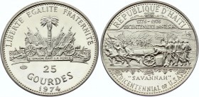 Haiti 25 Gourdes 1974 Rare
KM# 112; Silver Proof ;Mintage 600 Pieces Only!; Bicentenary of the United States