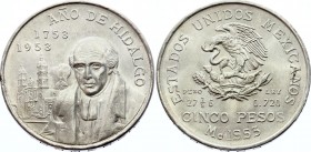 Mexico 5 Pesos 1953
KM# 468; Silver; Bicentennial of Hidalgo's Birth; UNC