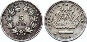 Nicaragua 5 Centavos 1880 H
KM# 2; Silver