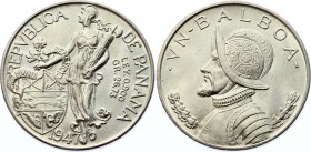 Panama 1 Balboa 1947
KM# 13; Silver; UNC with Full Mint Luster