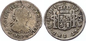 Peru 1/2 Real 1774 LIMAE MI
KM# 74; Silver; Charles III