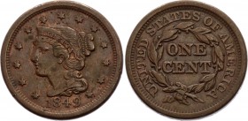 United States 1 Cent 1849
KM# 67; "Liberty Head/Braided Hair Cent"; XF Mint Luster Remains