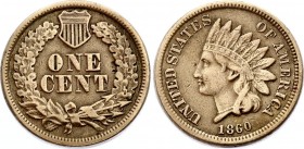 United States 1 Cent 1860
KM# 90; Copper-Nickel; VF