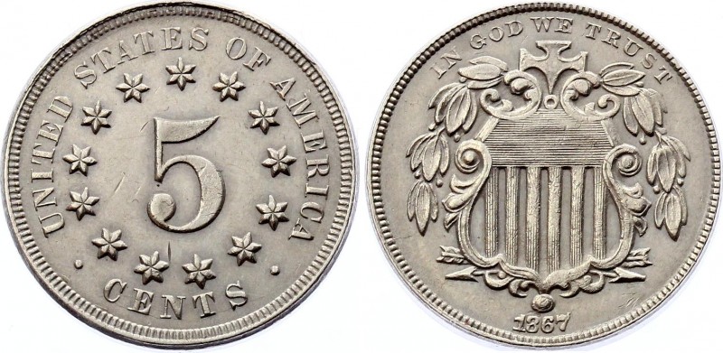 United States 5 Cents 1867
KM# 97; Copper-Nickel; XF+