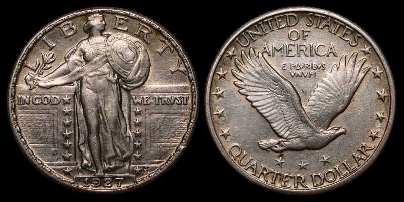 United States 25 Cents 1927
KM# 145; Silver 6.28g; Rare in this Condition; aUNC...