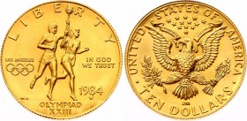 United States 10 Dollars 1984 W
KM# 211; Summer Olympics. Mintage 48,551. UNC.