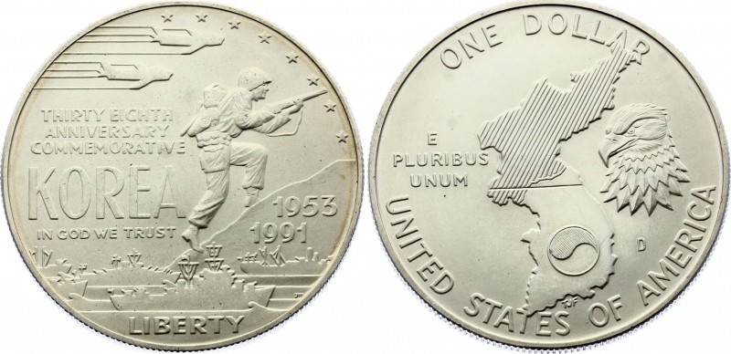 United States 1 Dollar 1991 D
KM# 231; Silver; 38th Anniversary of the Korean W...