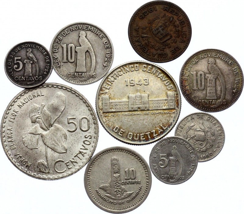 Guatemala Nice Lot of 9 Coins
With Silver; Various Dates & Denominations; Scarc...