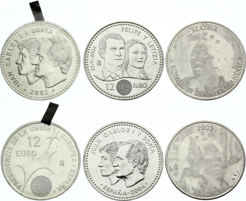 Spain & Netherlands Lot of 3 Coins 2002 - 2005
Silver; Various Dates & Motives