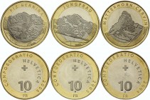 Switzerland Full Set of 3 Mountain Series Coins 2004 - 2006
10 Francs 2004 - 2006; Various Motives with Mountains; UNC