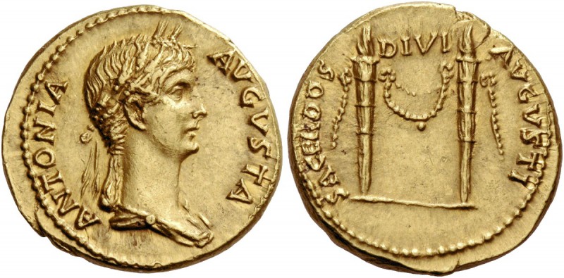 Antonia, wife of Nero Claudius Drusus. Aureus circa 41-45, AV 7.79 g. ANTONIA – ...