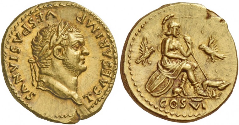Titus caesar, 69 – 79. Aureus 77-78, AV 7.34 g. T CAESAR IMP – VESPASIANVS Laure...