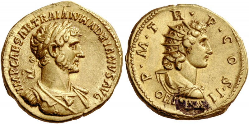 Hadrian, 117 – 138. Aureus 118, AV 7.34 g. IMP CAESAR TRAIAN HADRIANVS AVG Laure...
