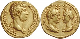 Hadrian, 117 – 138. Aureus after 138, AV 7.09 g. HADRIANVS – AVG COS III P P Bare bust r., with drapery on l. shoulder. Rev. DIVIS PAREN – TI – BVS Co...