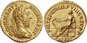 Commodus, sole reign 180 – 192. Aureus 187-188, AV 7.20 g. M COMM ANT P – FEL AVG BRIT Laureate and draped bust r. Rev. P M TR P XIII IMP VIII COS V P...