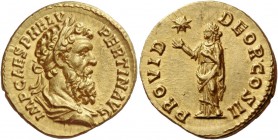 Pertinax, 1st January – 28 March 193. Aureus 193, AV 7.23 g. IMP CAES P HELV – PERTIN AVG Laureate and draped bust r. Rev. PROVID – DEOR COS II Provid...