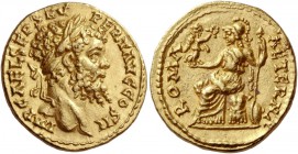 Septimius Severus, 193 – 211. Aureus, Eastern mint possibly Emesa or Alexandria 195, AV 7.29 g. IMP C AEL SEP SEV – PERT AVG COS II Laureate head r. R...