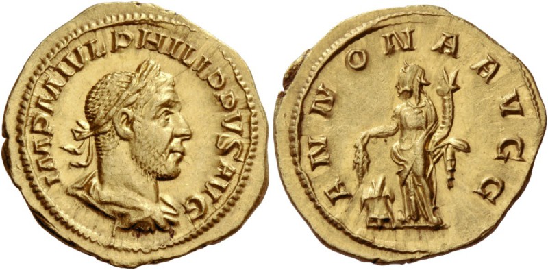 Philip I, 244 – 249. Aureus 244-247, AV 4.62 g. IMP M IVL PHILIPPVS AVG Laureate...