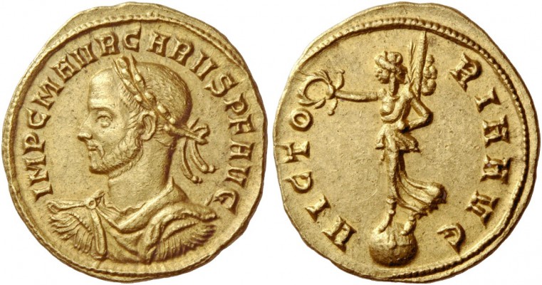 Carus, 282 – 283. Aureus, Siscia 282-283, AV 4.96 g. IMP C M AVR CARVS P F AVG L...