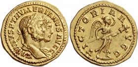 Carinus augustus, 283 – 285. Aureus, Lugdunum summer 284, AV 4.93 g. CARINVS ET NVMERIANVS AVGG Jugate busts r. of Carinus and Numerianus, laureate an...