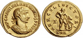 Maximianus Herculius, 286 – 308. Aureus, Antiochia 286, AV 5.28 g. IMP C M AVR VAL MAXIMIANVS P F AVG Laureate and cuirassed bust r., with drapery on ...
