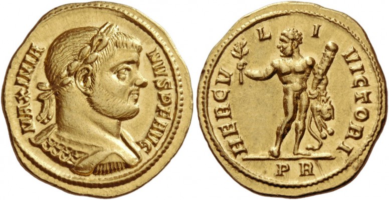 Maximianus Herculius, 286 – 308. Aureus 287, AV 5.27 g. MAXIMIA – NVS P F AVG La...