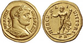 Maximianus Herculius, 286 – 308. Aureus 287, AV 5.27 g. MAXIMIA – NVS P F AVG Laureate and cuirassed bust r. Rev. HERCV – L – I – VICTORI Hercules sta...