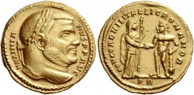 Maximianus Herculius, 286 – 308. Aureus 307, AV 4.98 g. MAXIMIA – NVS P F AVG Laureate head r. Rev. CONCORD MILIT FELIC ROMANOR Concordia, veiled, sta...