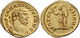 Carausius, 286 -293. Aureus, Londinium October 286-March 287, AV 4.20 g. IMP CARAVSIVS P F AVG Laureate, draped and cuirassed bust r. Rev. PAX CA – R ...