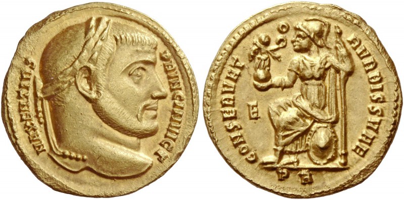 Maxentius princeps, 306 – 307. Aureus late 306 – early spring 307, AV 5.28 g. MA...