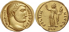 Maximinus II Daia augustus, 310 – 313. Aureus, Alexandria circa 311-313, AV 5.18 g. MAXIMI – NVS P F AVG Laureate head r. Rev. SOLI IN – VICTO Sol in ...
