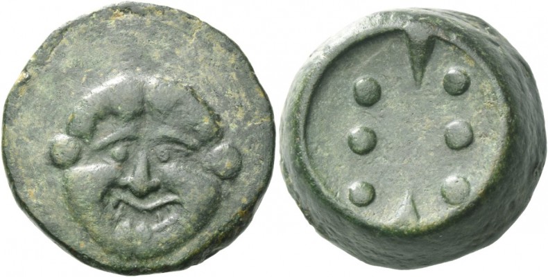 Himera. Heavy hemilitra circa 430-409, Æ 31.04 g. Gorgoneion facing with protrud...