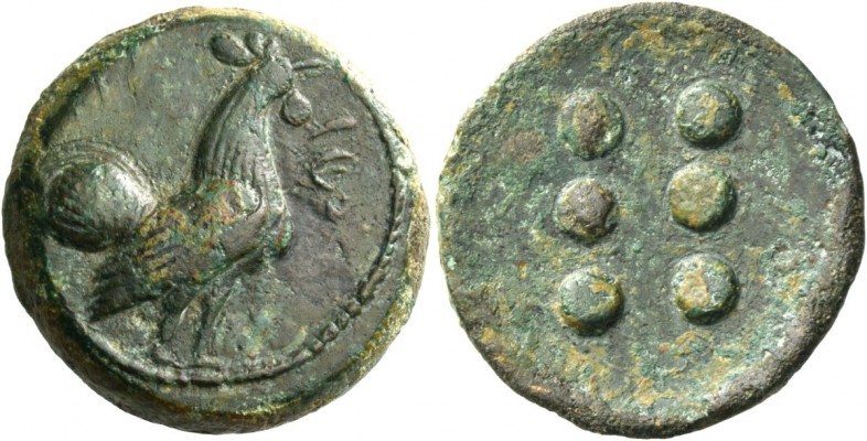 Panormus. Hemilitron circa 415-400, Æ 12.72 g. Sys in Punic, characters Cockerel...